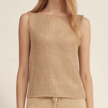 Cooling Striped Semi-Sheer Knit Tank Top