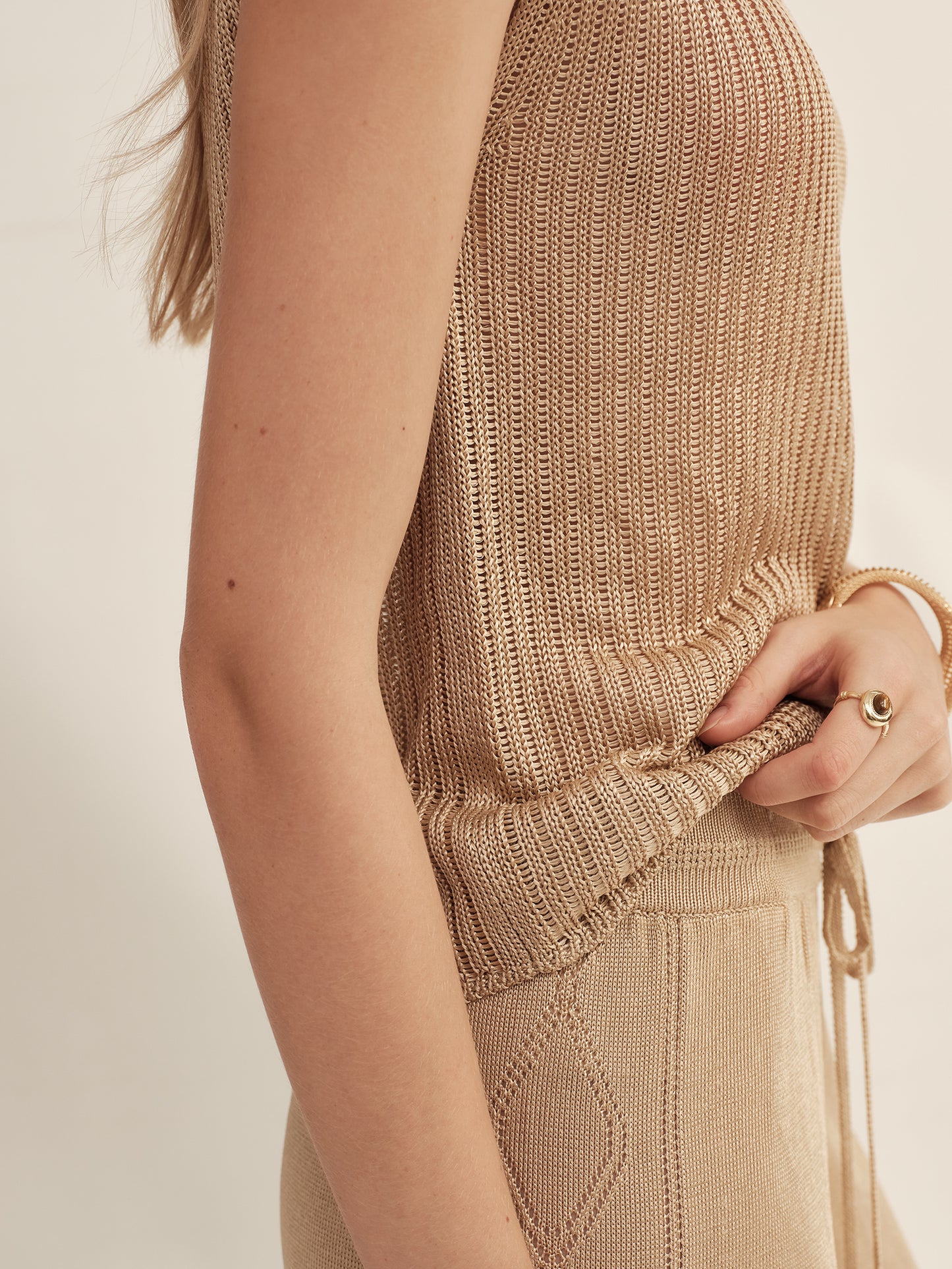 Cooling Striped Semi-Sheer Knit Tank Top
