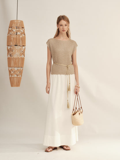Gold-Dusted Short-Sleeve Knit Top