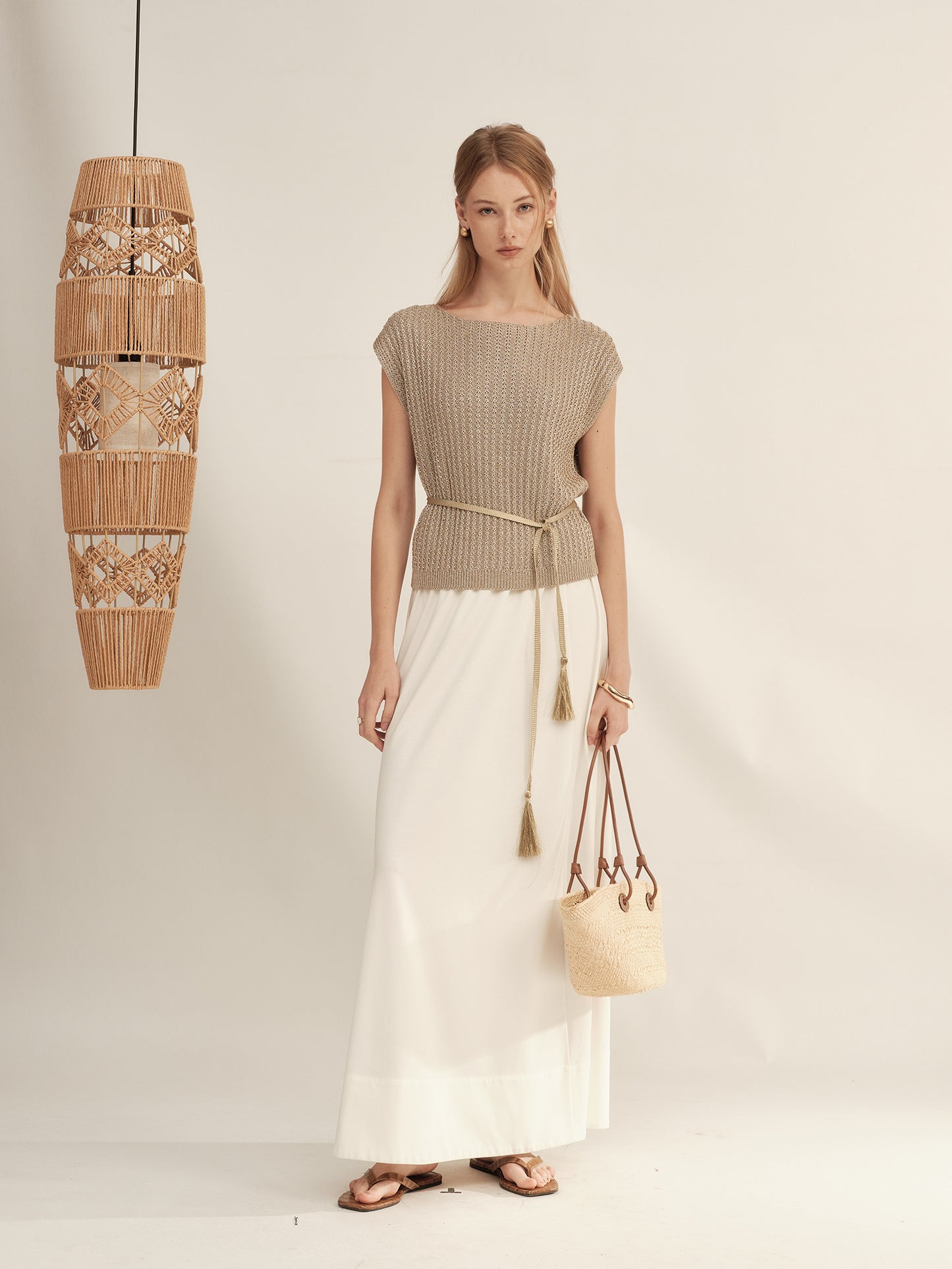 Gold-Dusted Short-Sleeve Knit Top
