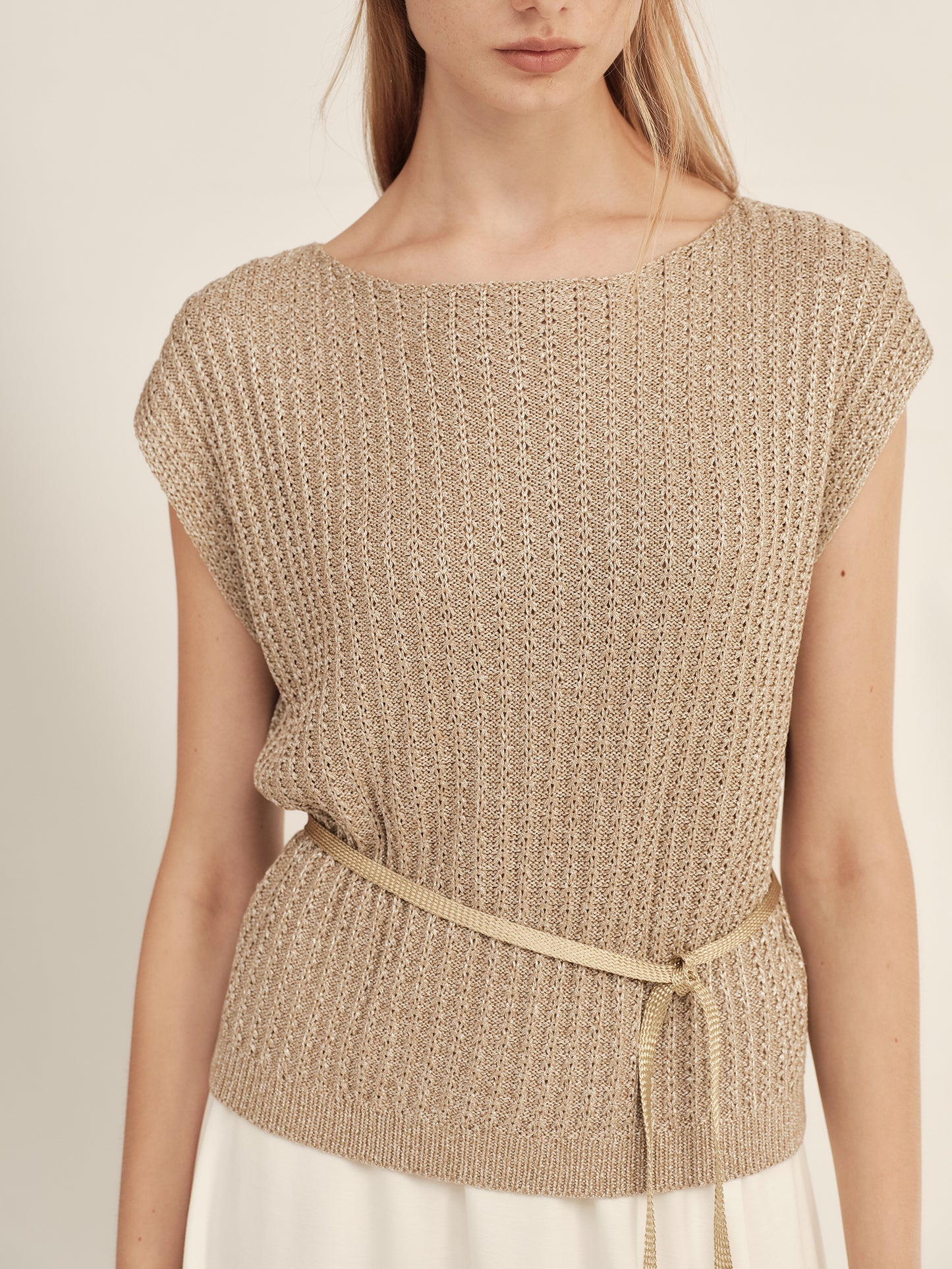 Gold-Dusted Short-Sleeve Knit Top