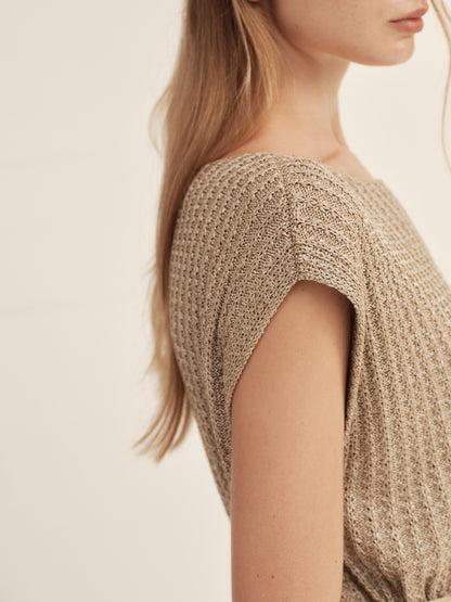 Gold-Dusted Short-Sleeve Knit Top