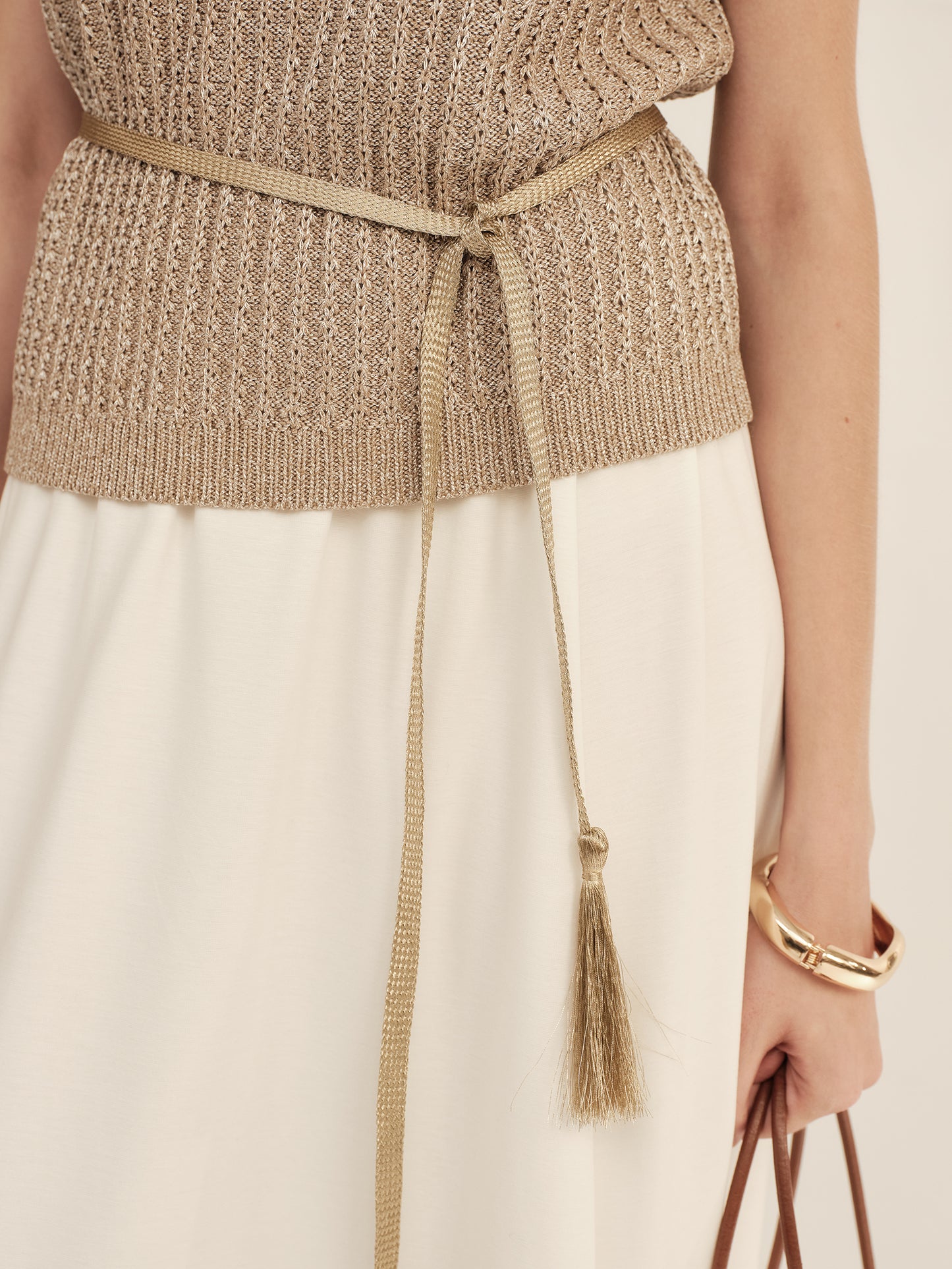 Gold-Dusted Short-Sleeve Knit Top
