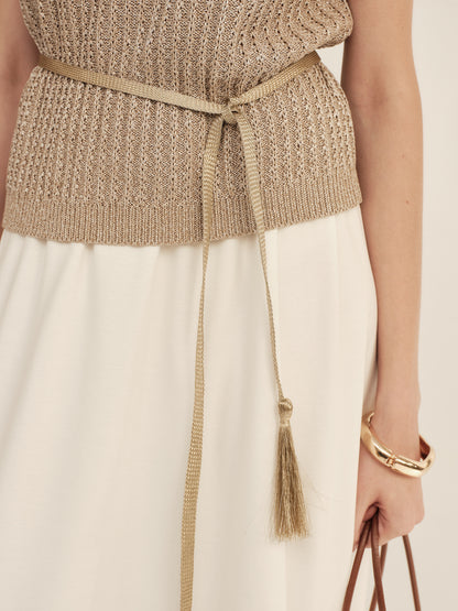Gold-Dusted Short-Sleeve Knit Top