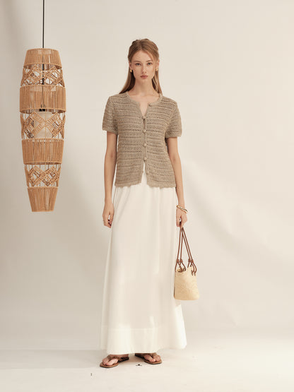 Gold-Dusted Hand-Crocheted Button Knit Top