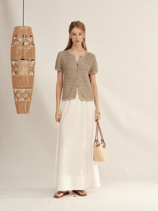 Gold-Dusted Hand-Crocheted Button Knit Top