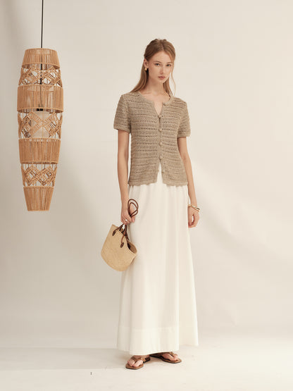 Gold-Dusted Hand-Crocheted Button Knit Top