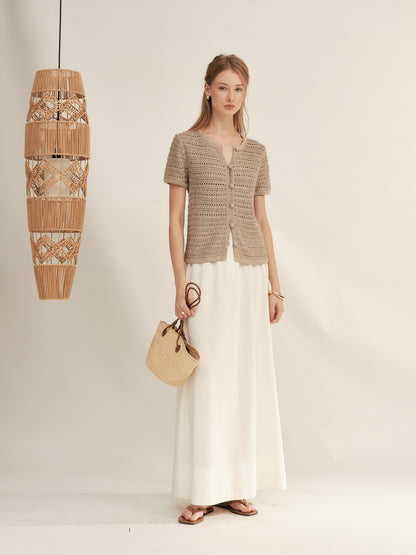 Gold-Dusted Hand-Crocheted Button Knit Top
