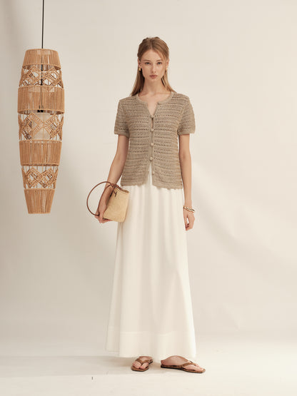 Gold-Dusted Hand-Crocheted Button Knit Top