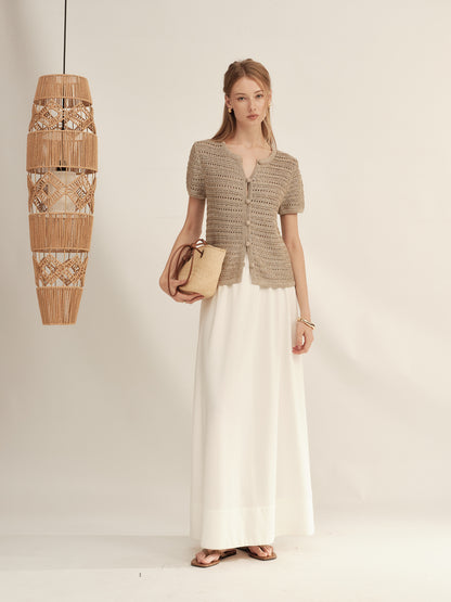 Gold-Dusted Hand-Crocheted Button Knit Top
