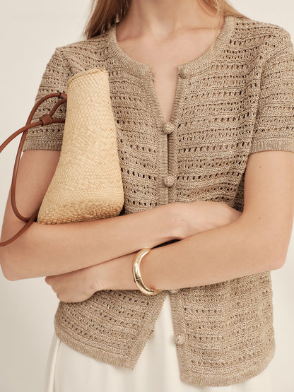Gold-Dusted Hand-Crocheted Button Knit Top