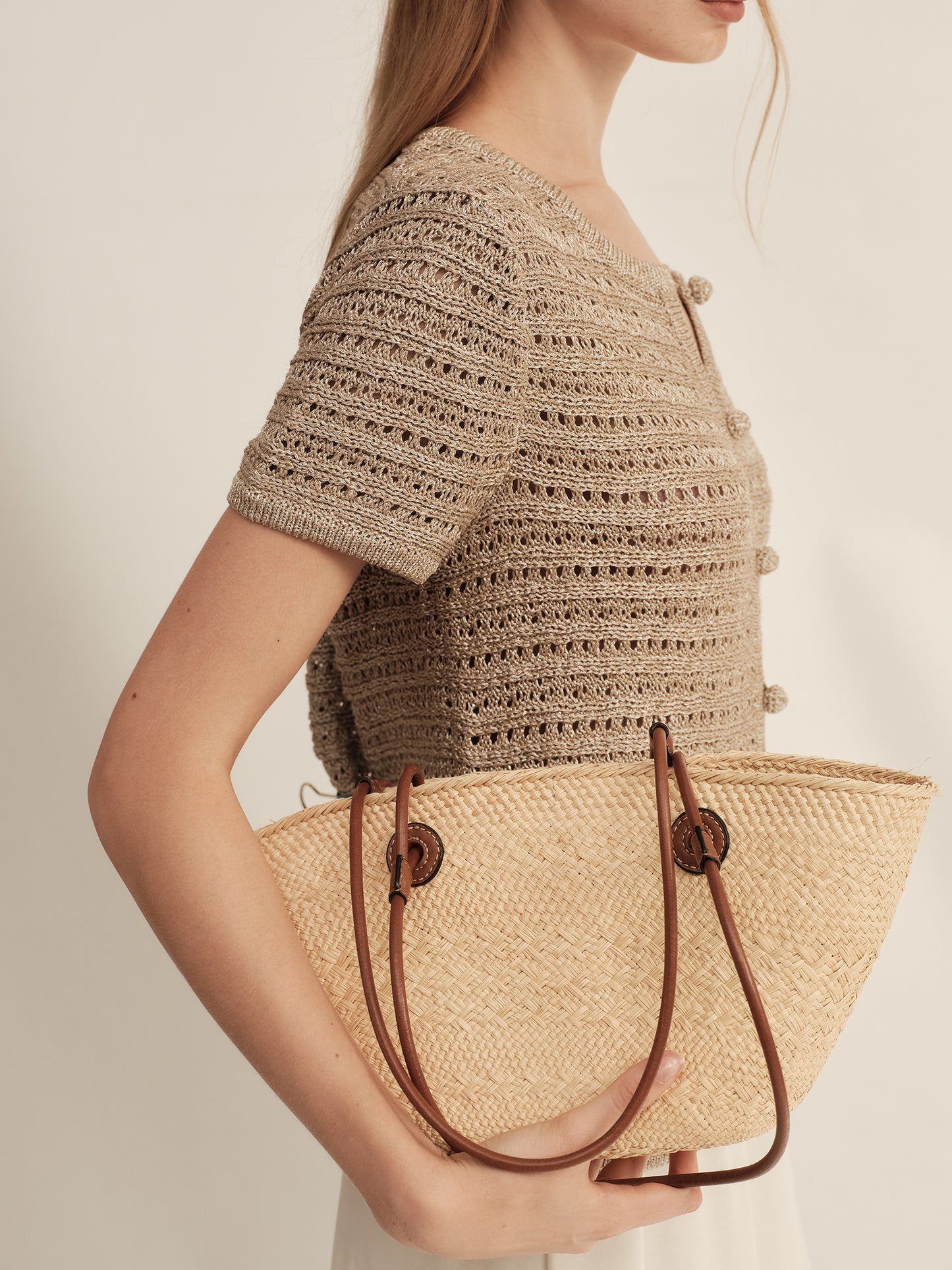 Gold-Dusted Hand-Crocheted Button Knit Top