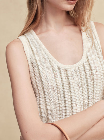 Mixed Silk-Lace Tassel Trim Knit Top