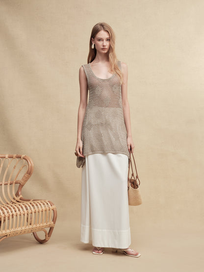 Gold-Dusted Knit Long Vest