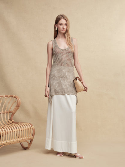 Gold-Dusted Knit Long Vest