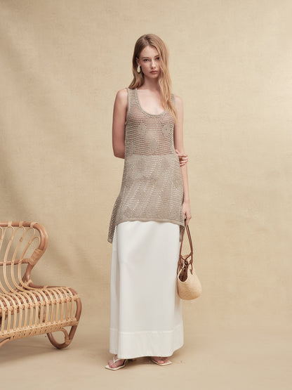 Gold-Dusted Knit Long Vest