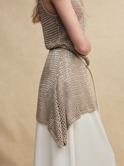 Gold-Dusted Knit Long Vest