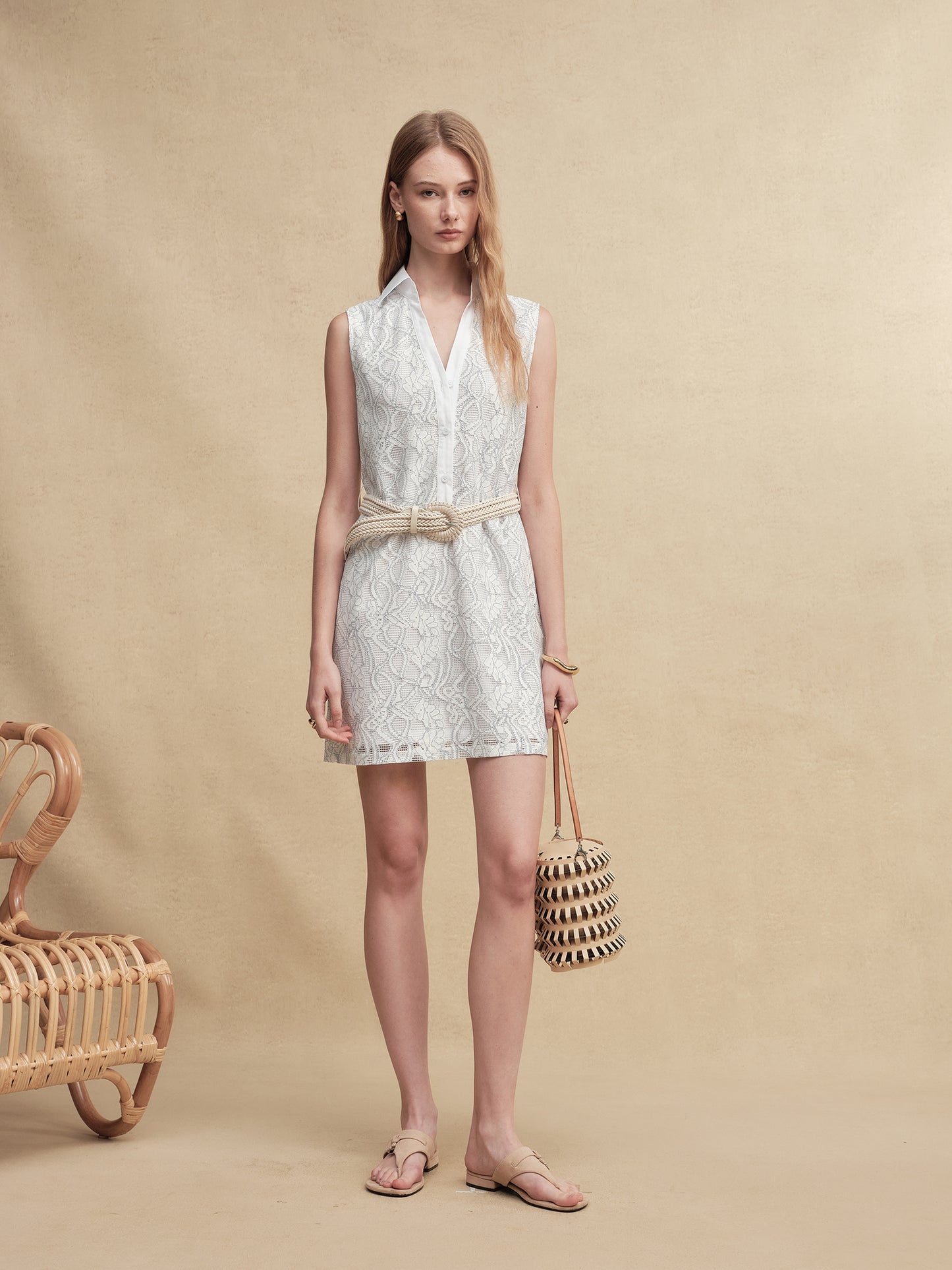 Embroidered Double-Layer Mini Dress