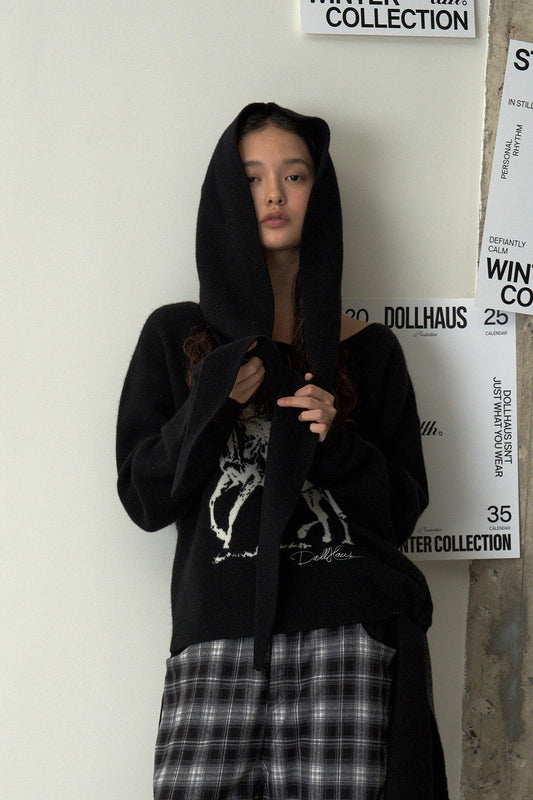 Cashmere Hooded Scarf Black