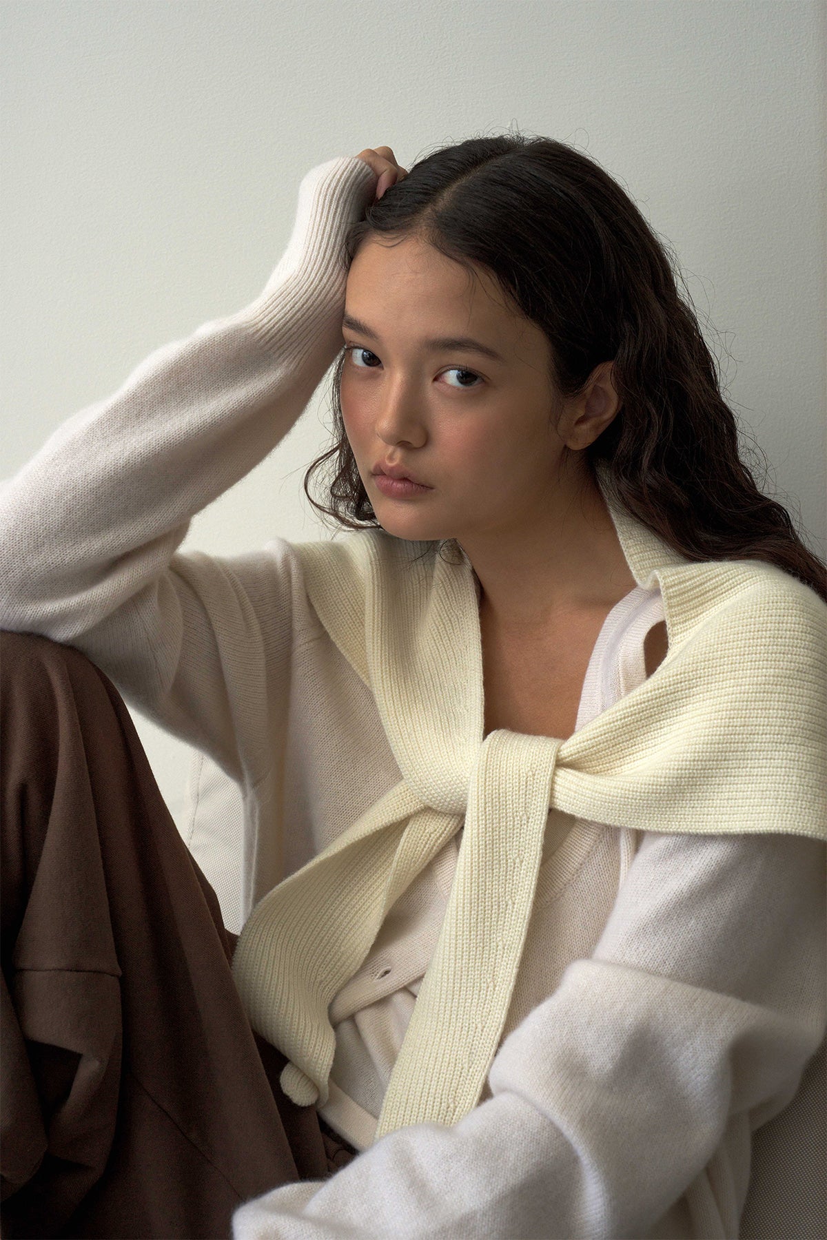 Cashmere Hooded Scarf White