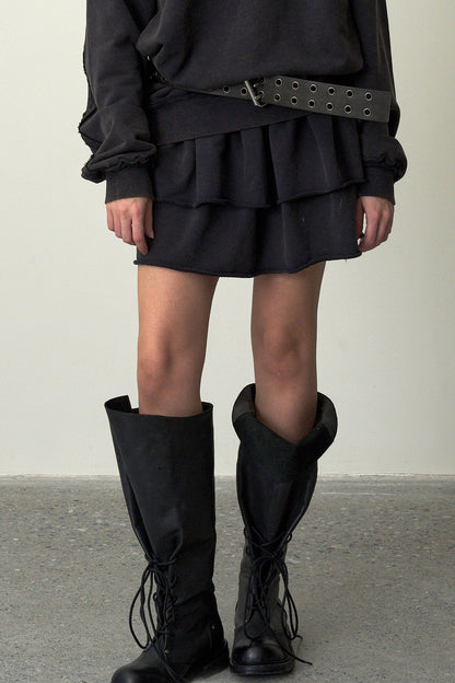 Distressed Sweatshirt Mini Skirt-Dark Gray