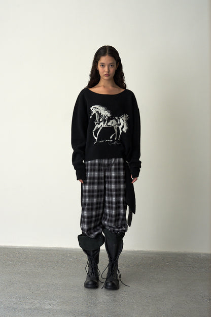 Horse Jacquard Knit Sweater-Black