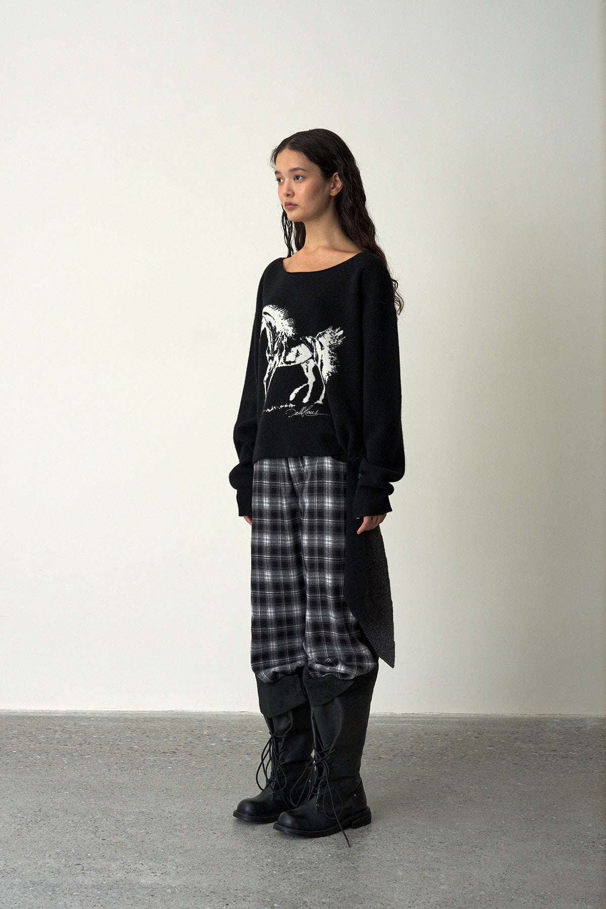 Horse Jacquard Knit Sweater-Black