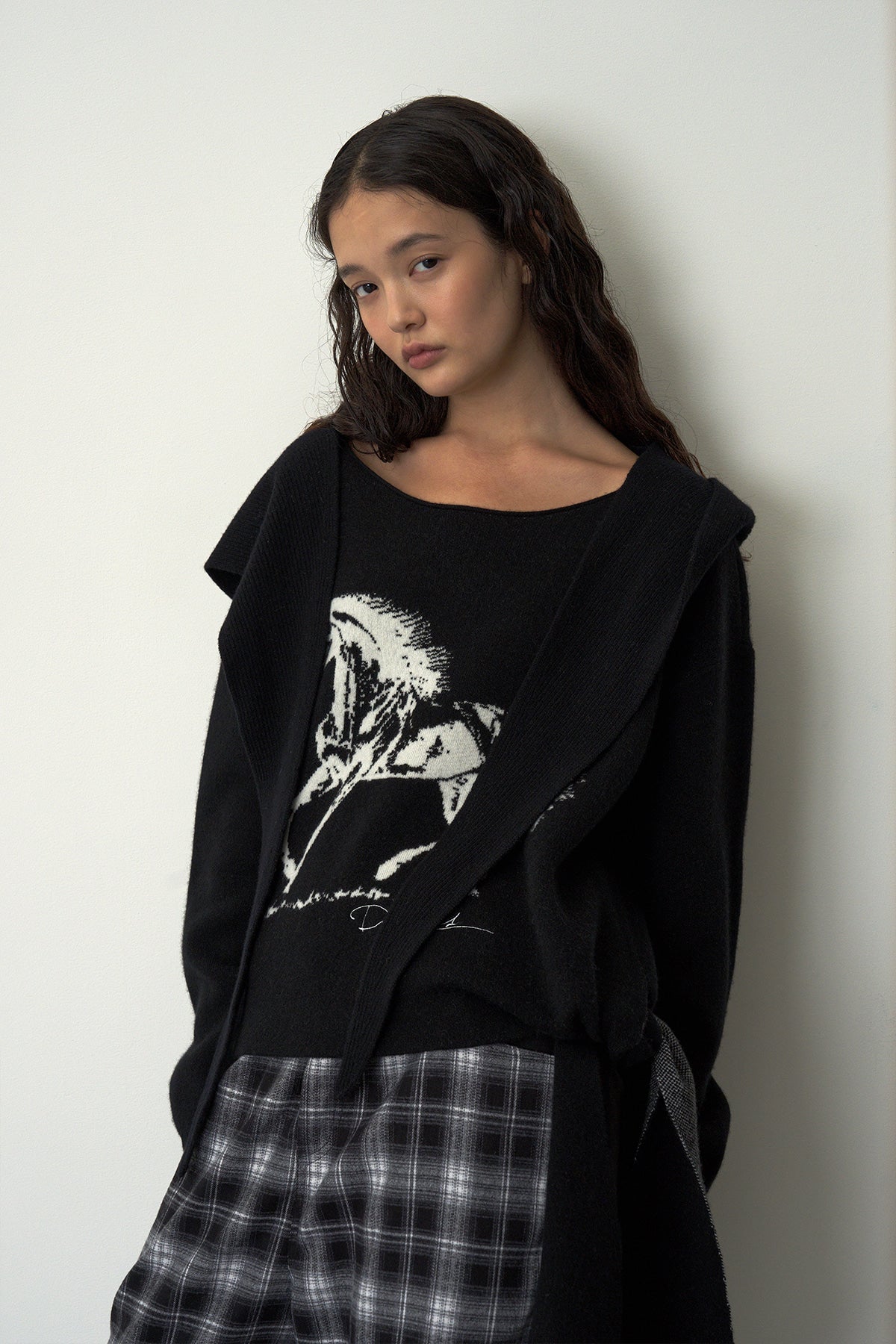 Horse Jacquard Knit Sweater-Black