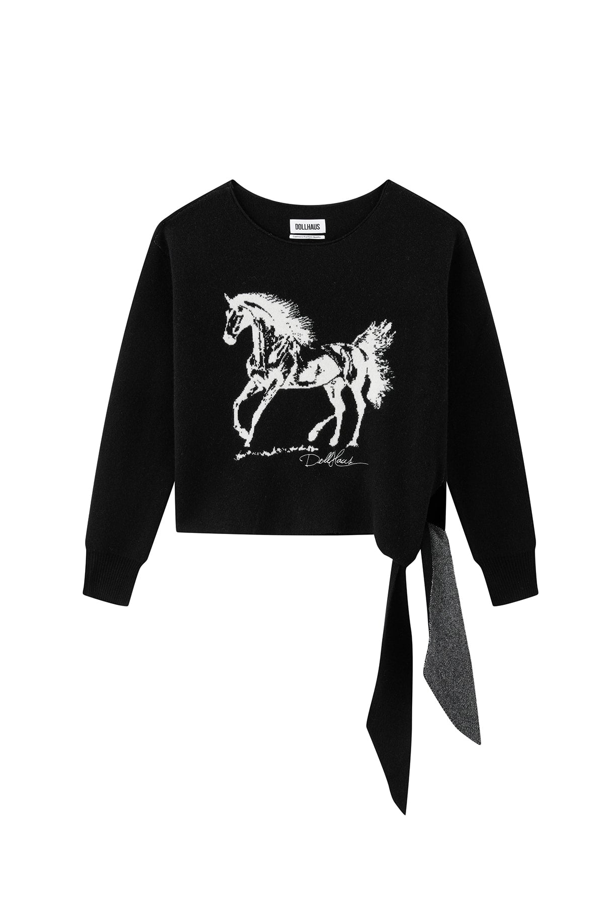 Horse Jacquard Knit Sweater-Black