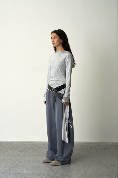 Ruched Hooded Top-Gray