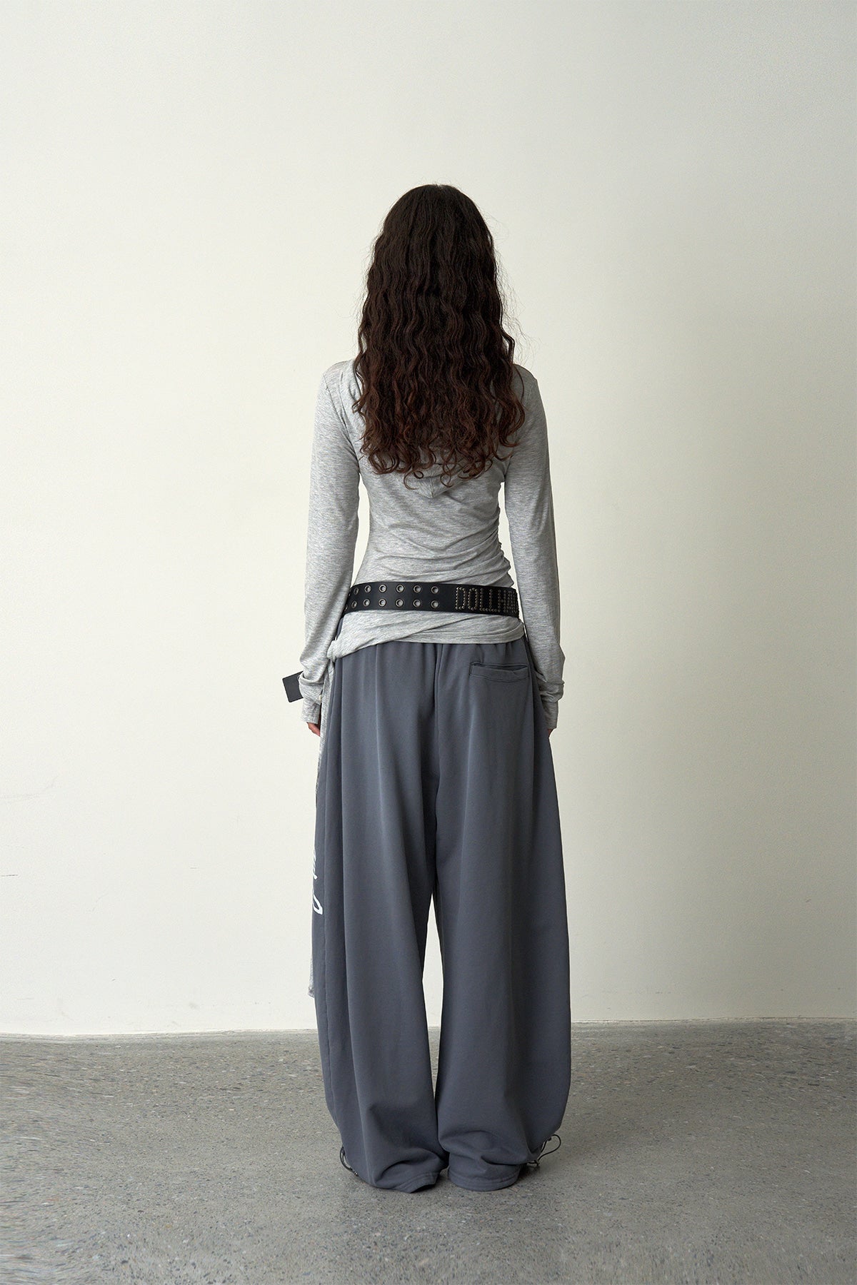 Ruched Hooded Top-Gray