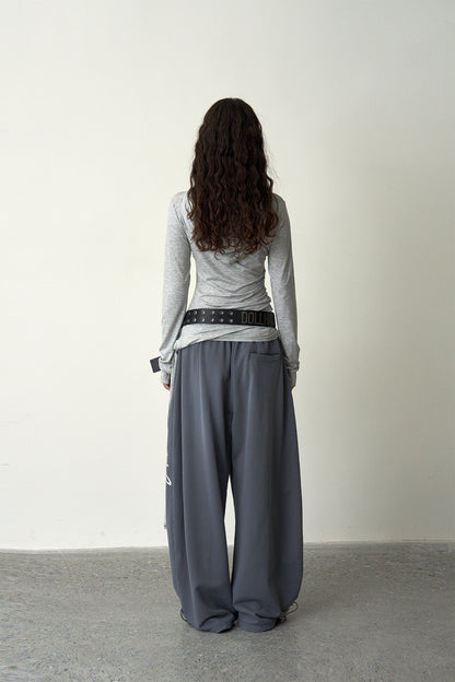 Ruched Hooded Top-Gray