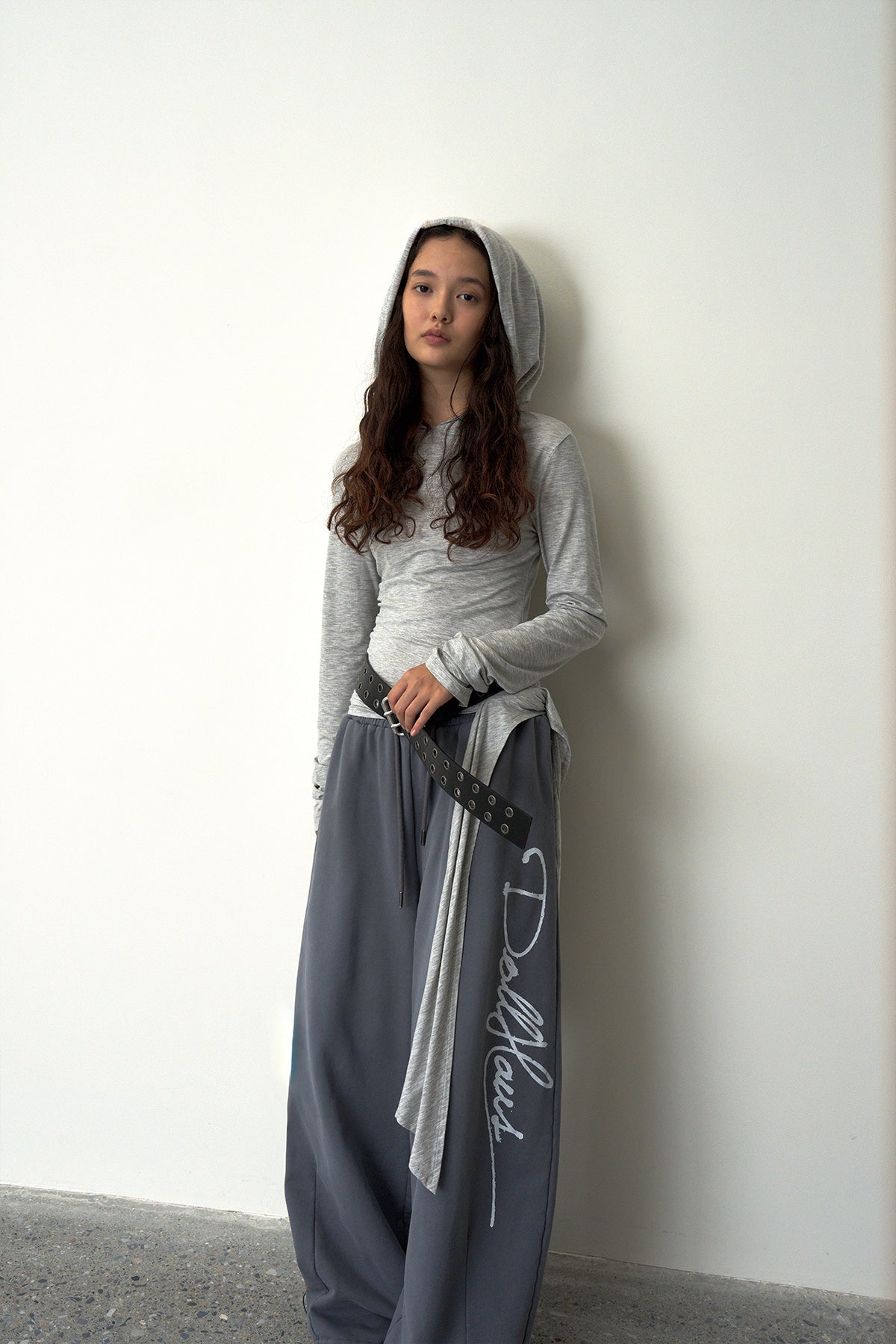 Ruched Hooded Top-Gray