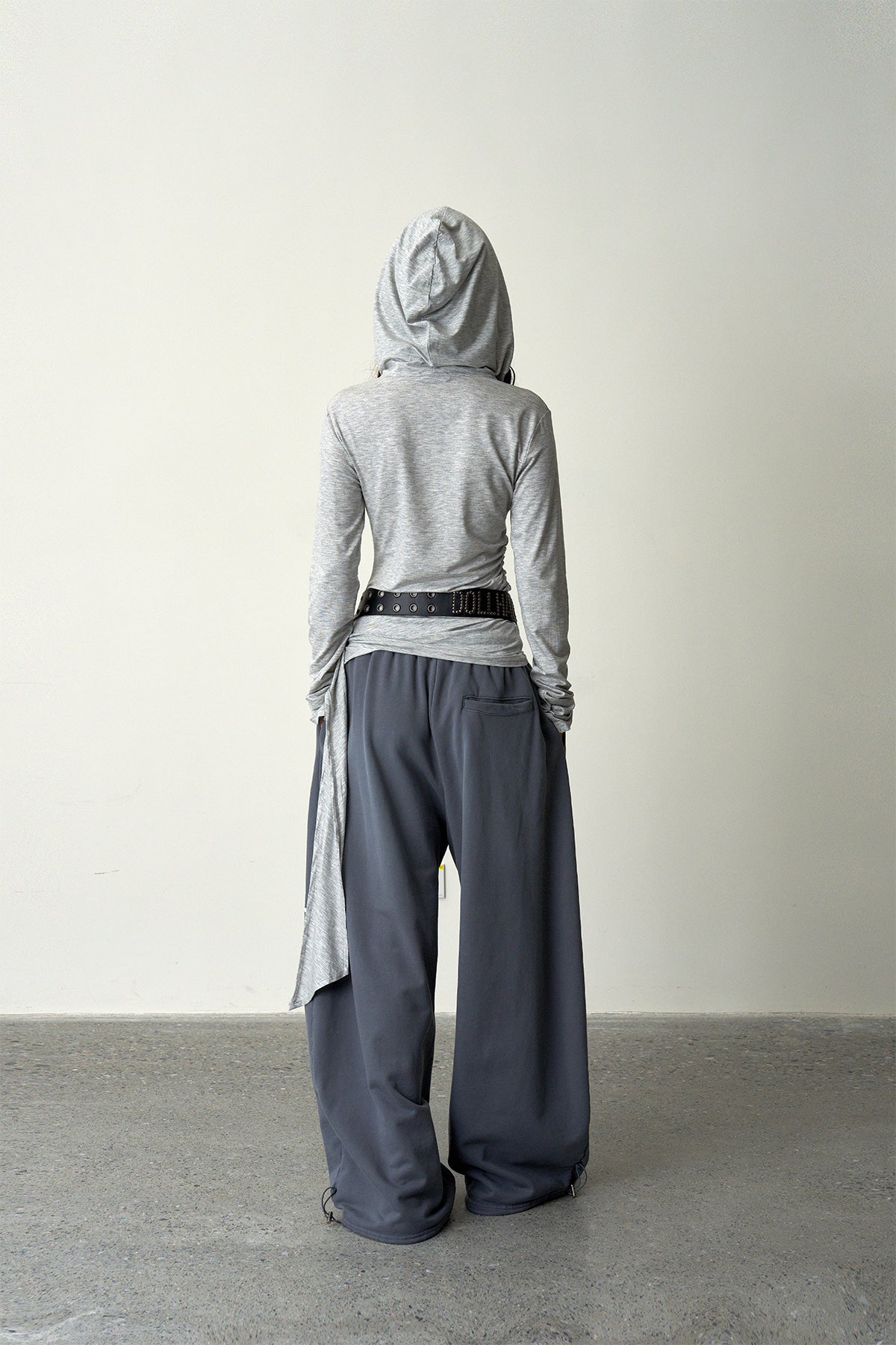 Ruched Hooded Top-Gray
