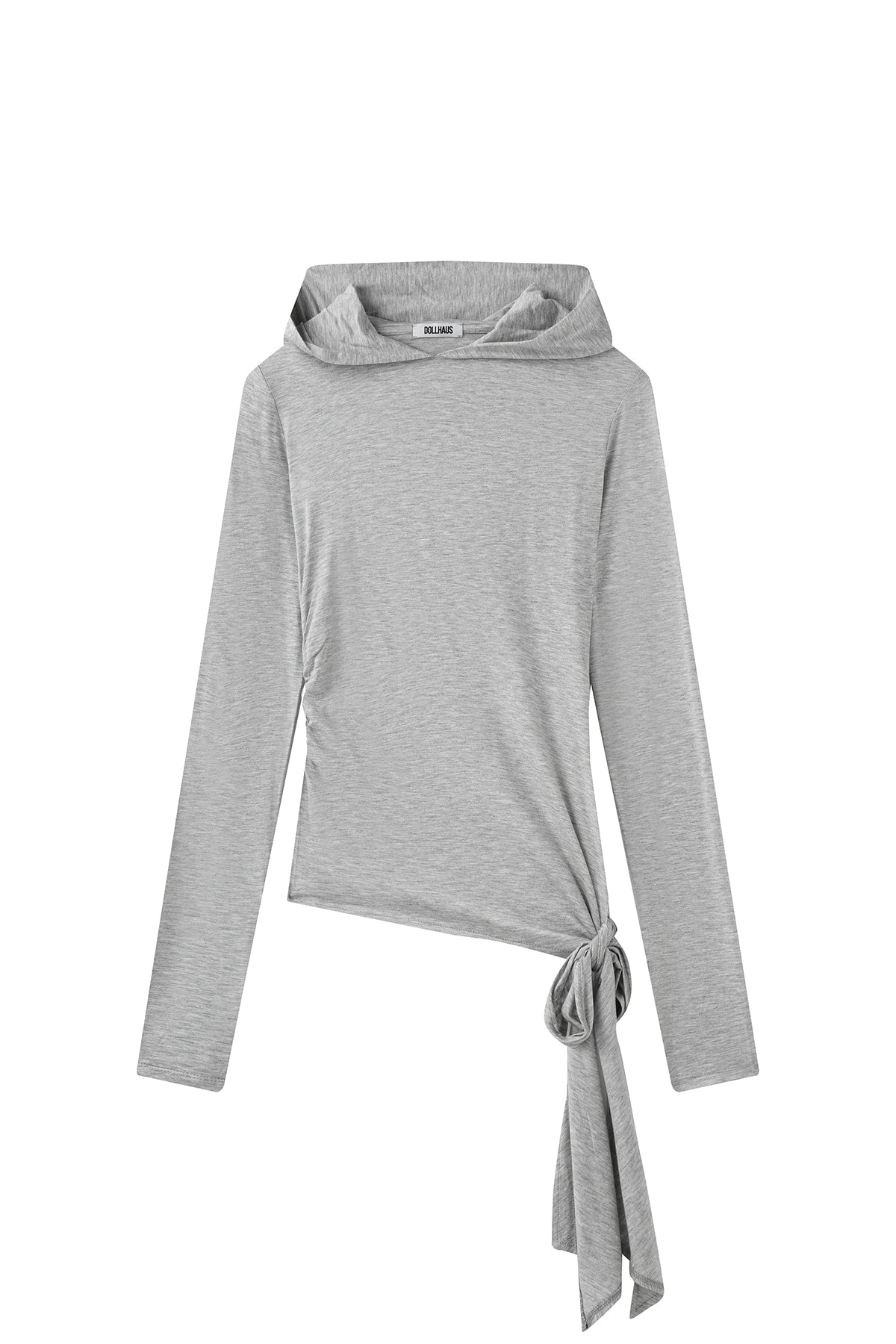 Ruched Hooded Top-Gray