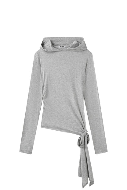 Ruched Hooded Top-Gray