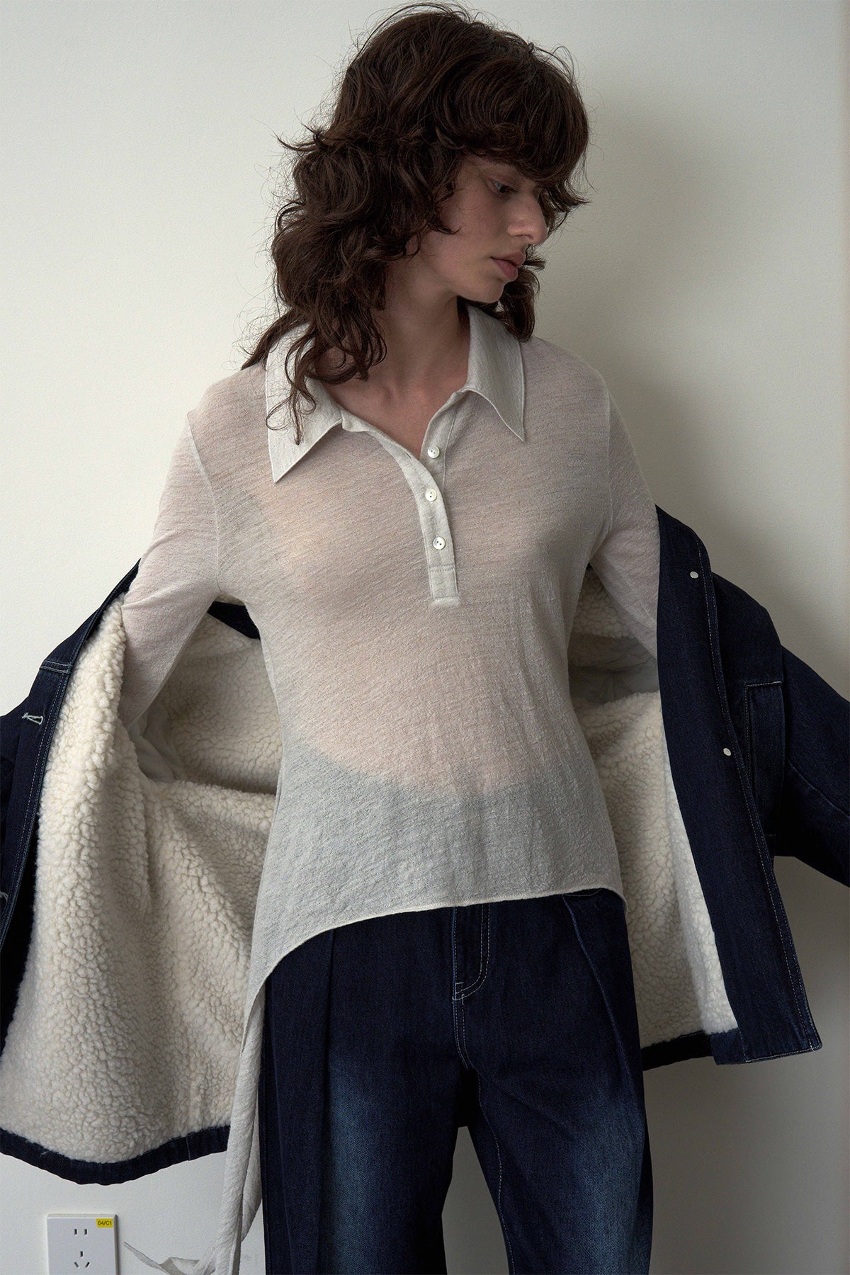 Side-Tie Long-Sleeve Top-Cream