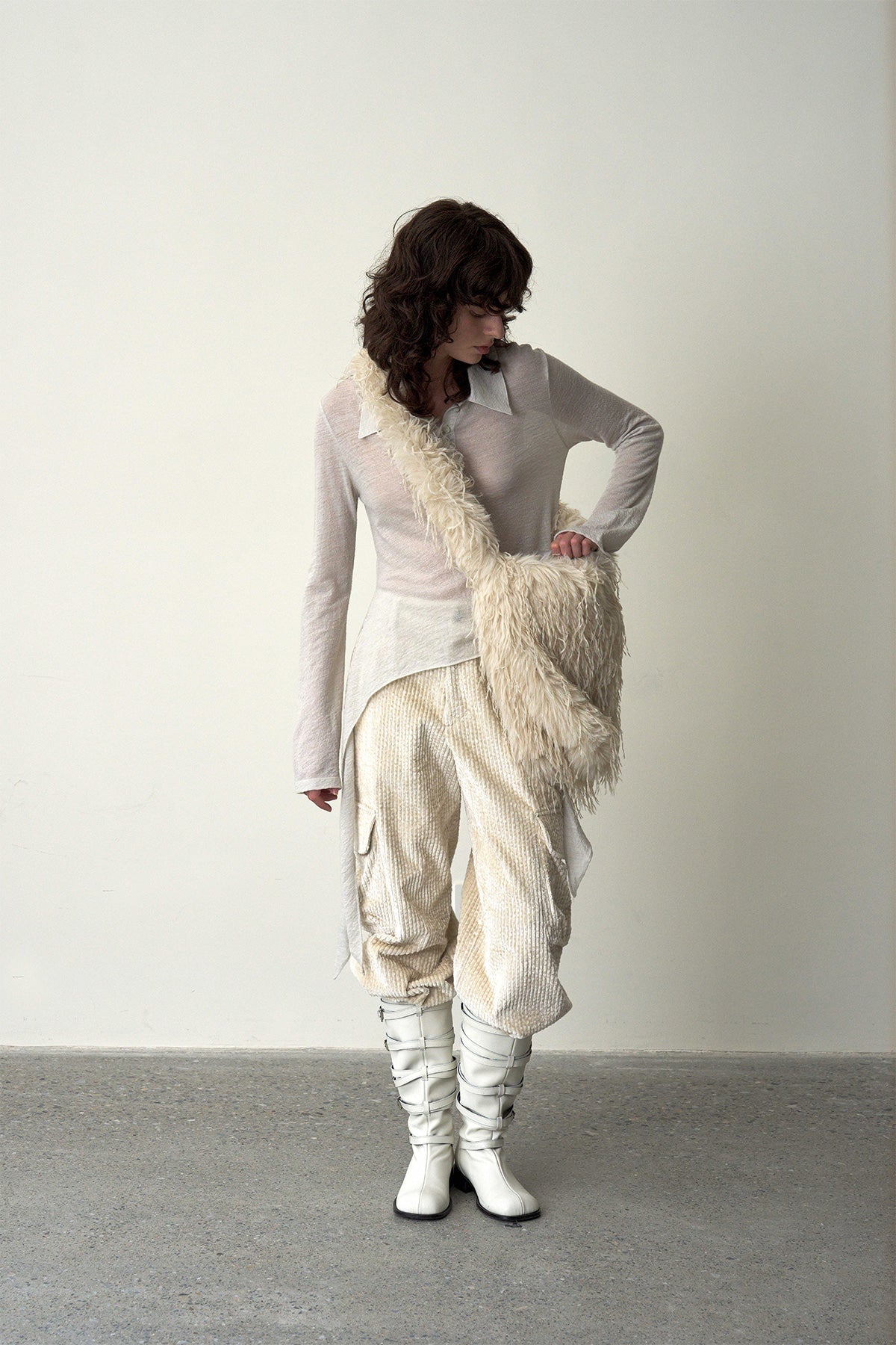 Side-Tie Long-Sleeve Top-Cream