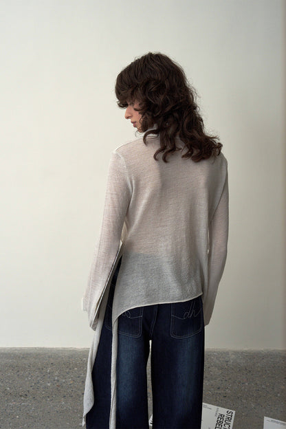 Side-Tie Long-Sleeve Top-Cream