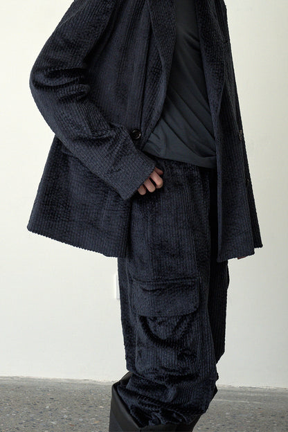 Corduroy Cargo Pants-Blue