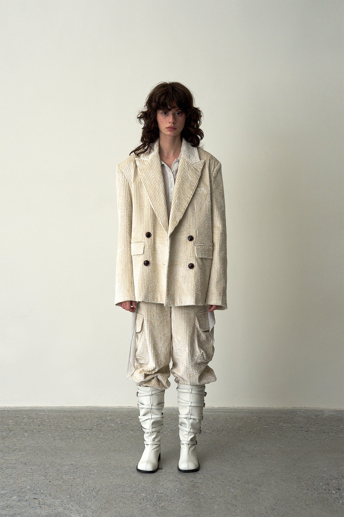 Corduroy Cargo Pants-White