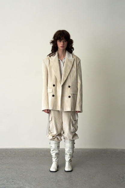 Corduroy Cargo Pants-White