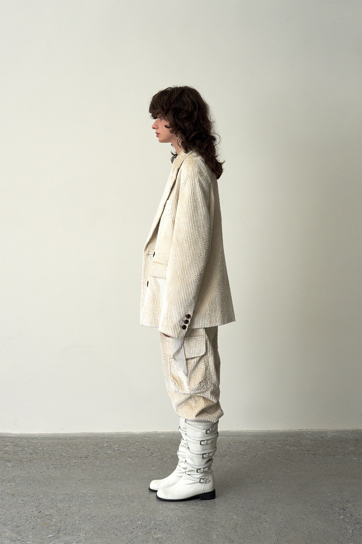 Corduroy Cargo Pants-White