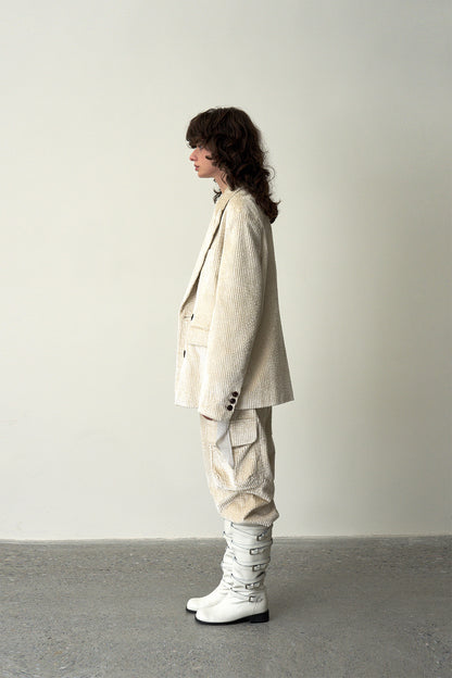 Corduroy Cargo Pants-White