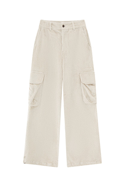 Corduroy Cargo Pants-White