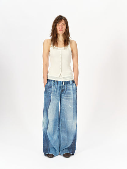 Denim-Print Linen Trousers