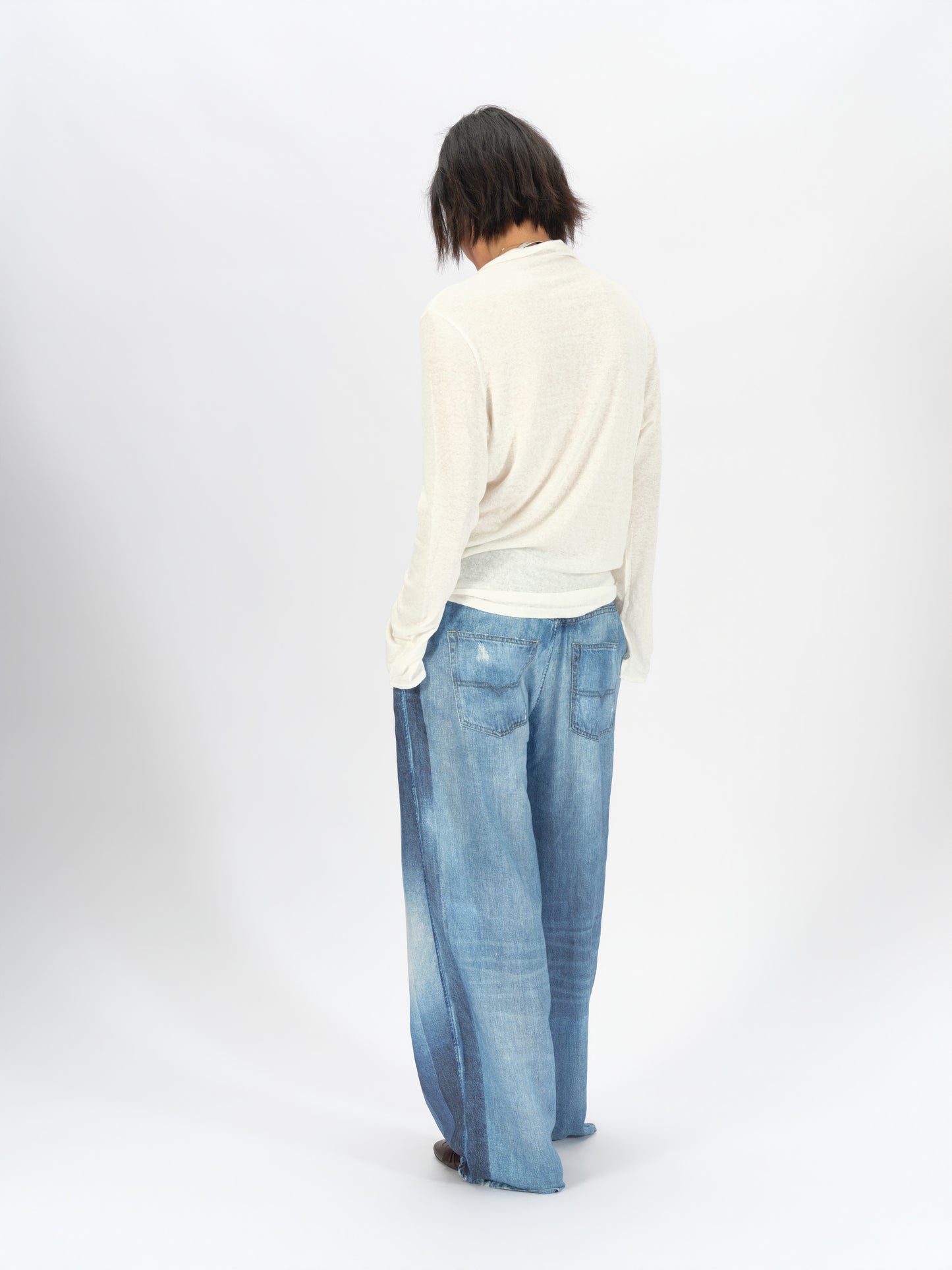 Denim-Print Linen Trousers