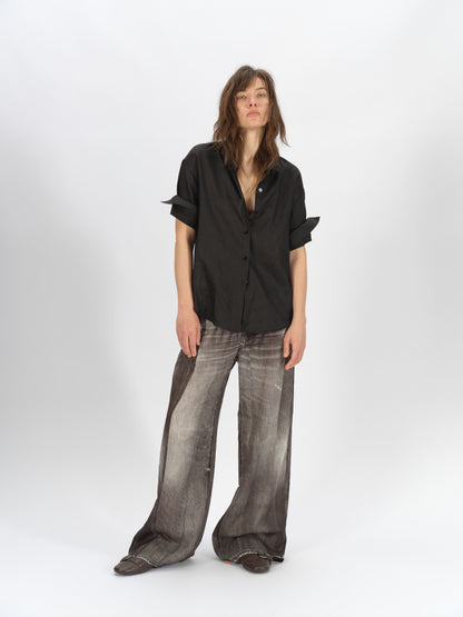 Denim-Print Linen Trousers