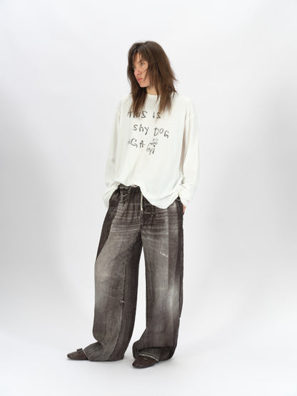 Denim-Print Linen Trousers