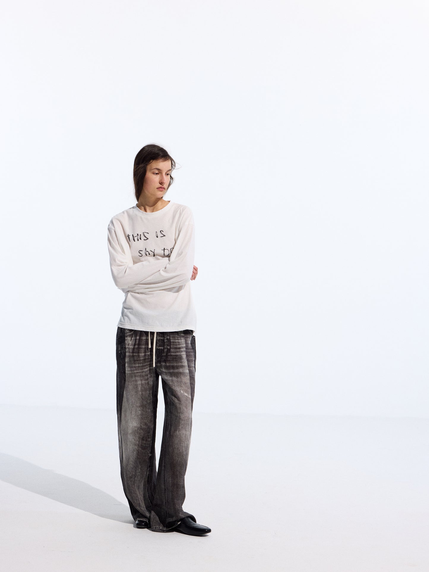 Denim-Print Linen Trousers
